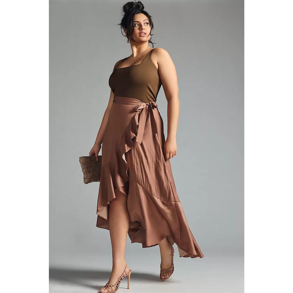 New Anthropologie Maeve Ruffled Wrap Maxi Skirt Size 1X